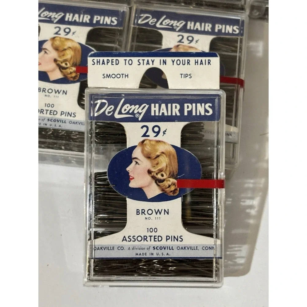 10 Box VINTAGE‎ DELONG Brown HAIR PINS NO 111 100 Units Each Box NOS